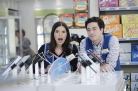 SUPERSTORE -- "Toxic Workplace" Episode 403 -- Pictured: (l-r) America Ferrera as Denise, Ben Feldman as Jonah -- (Photo by: Eddy Chen/NBC)